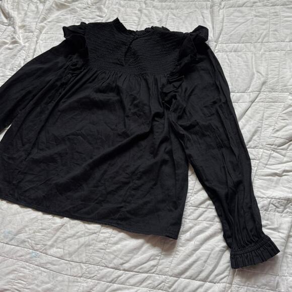 gap womens ruffle neck smocked pleated top sz S black boxy victorian romantic - Picture 8 of 8